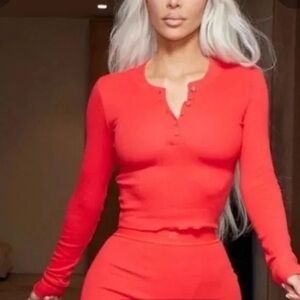 Skims cotton rib henley top